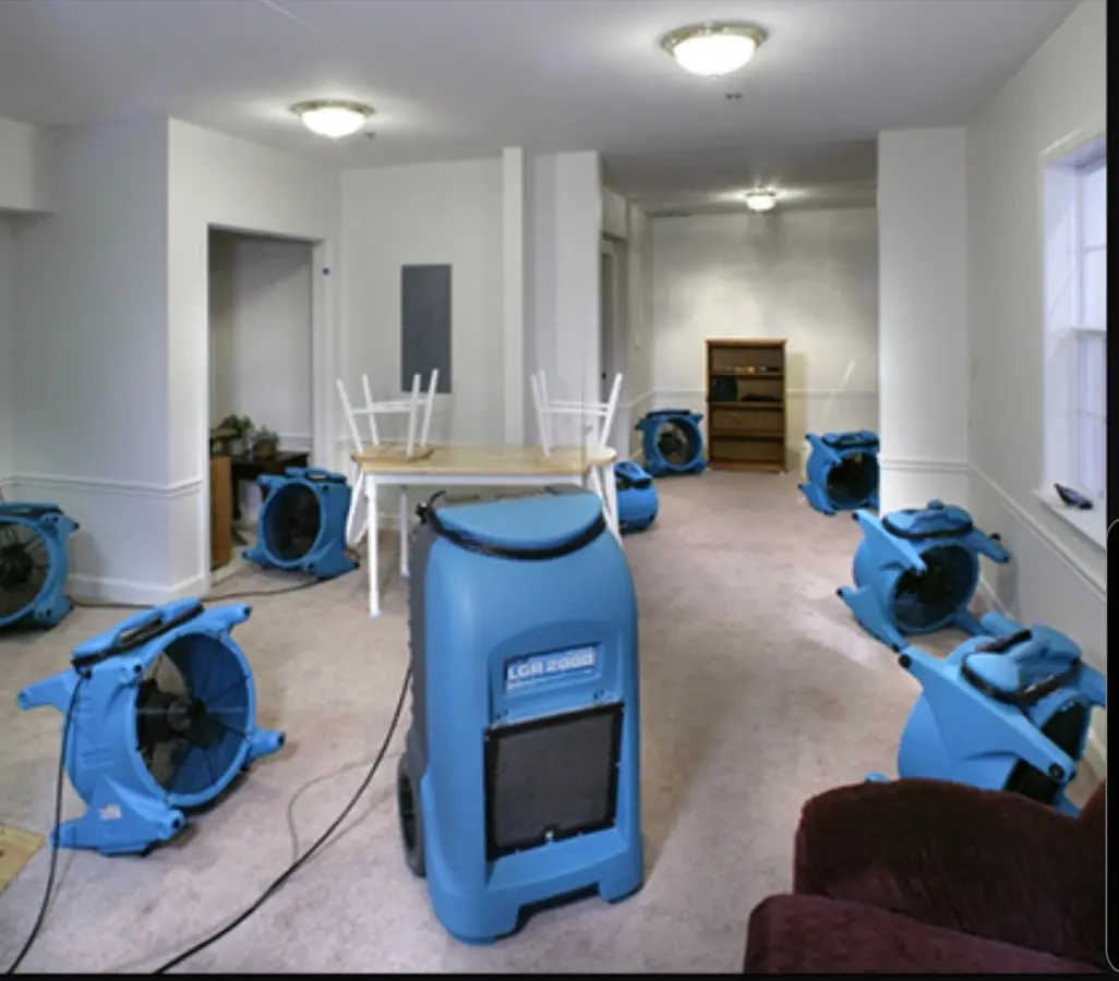 Air movers and dehumidifier setup for Water Extraction & Removal in Fife